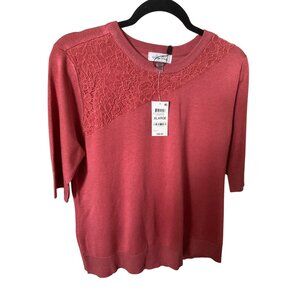 NWT Melissa Page Women's LACE-PANEL ELBOW-SLEEVE  Baroque Rose XL